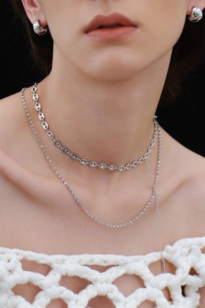 Double-Layer Pig Nose Chain Necklace - Trendy European American Style Clavicle Silver Sweater Jewelry