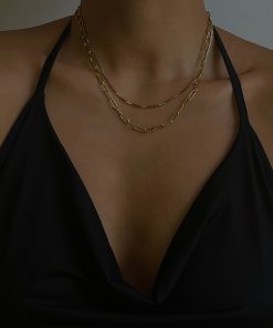 Double-Layer Stacked Chain Necklace - Hip-Hop Inspired Titanium Steel Gold-Plated Clavicle Chain for Versatile Street Fashion