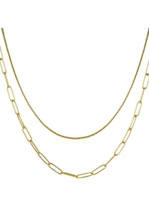 Double-Layer Stacked Chain Necklace - Hip-Hop Inspired Titanium Steel Gold-Plated Clavicle Chain for Versatile Street Fashion
