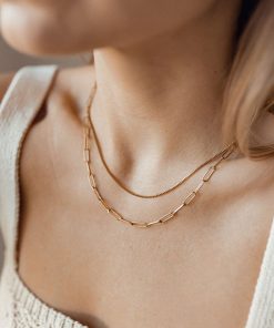 Double-Layer Stacked Chain Necklace - Hip-Hop Inspired Titanium Steel Gold-Plated Clavicle Chain for Versatile Street Fashion