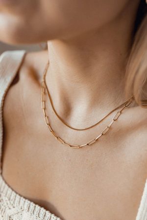 Double-Layer Stacked Chain Necklace - Hip-Hop Inspired Titanium Steel Gold-Plated Clavicle Chain for Versatile Street Fashion