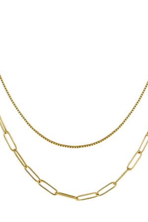 Double-Layer Stacked Chain Necklace - Hip-Hop Inspired Titanium Steel Gold-Plated Clavicle Chain for Versatile Street Fashion