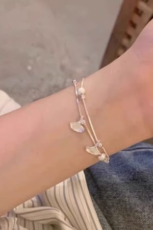 Double-Layer Stacked Ginkgo Leaf Bracelet for Women - Trendy Light Luxury Jewelry for 2025, Exquisite Niche Design