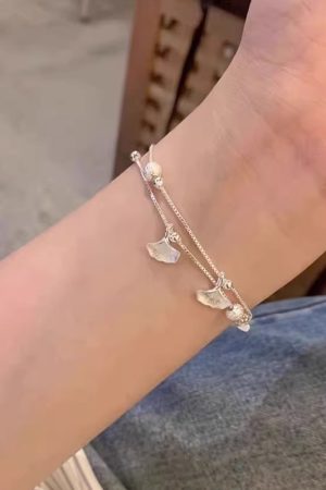 Double-Layer Stacked Ginkgo Leaf Bracelet for Women - Trendy Light Luxury Jewelry for 2025, Exquisite Niche Design