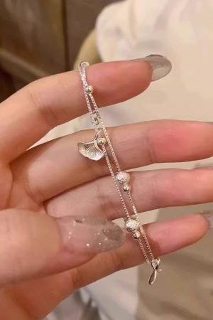 Double-Layer Stacked Ginkgo Leaf Bracelet for Women - Trendy Light Luxury Jewelry for 2025, Exquisite Niche Design
