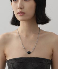 Double Layer Twisted Knot Lava Stone and Black Agate Clavicle Necklace - Retro Trendy Jewelry