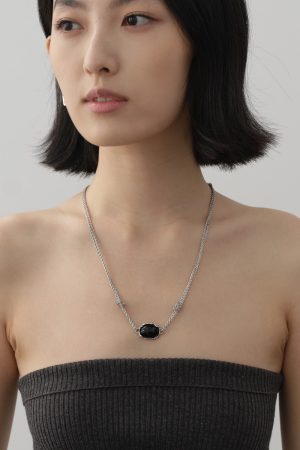 Double Layer Twisted Knot Lava Stone and Black Agate Clavicle Necklace - Retro Trendy Jewelry