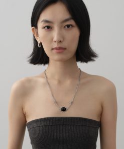 Double Layer Twisted Knot Lava Stone and Black Agate Clavicle Necklace - Retro Trendy Jewelry