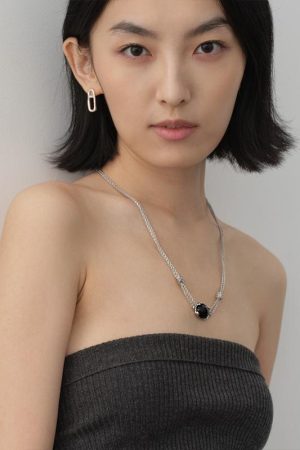 Double Layer Twisted Knot Lava Stone and Black Agate Clavicle Necklace - Retro Trendy Jewelry