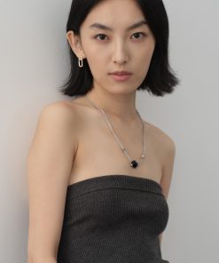 Double Layer Twisted Knot Lava Stone and Black Agate Clavicle Necklace - Retro Trendy Jewelry