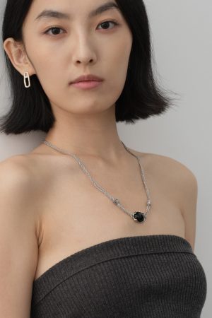 Double Layer Twisted Knot Lava Stone and Black Agate Clavicle Necklace - Retro Trendy Jewelry