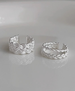 Double-Layer Woven Ear Clips for Women - Retro Niche Design, Exquisite Small Earrings for 2025 Fashion