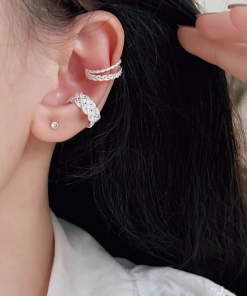 Double-Layer Woven Ear Clips for Women - Retro Niche Design, Exquisite Small Earrings for 2025 Fashion