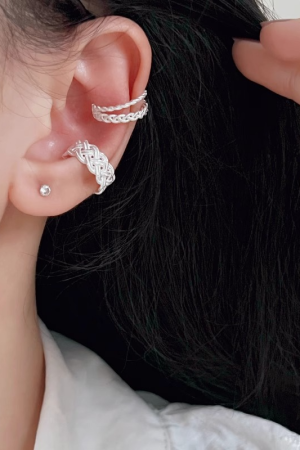 Double-Layer Woven Ear Clips for Women - Retro Niche Design, Exquisite Small Earrings for 2025 Fashion