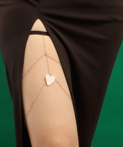 Double-Layered Ankle Chain Jewelry with Heart-Shaped White Mother-of-Pearl and Water Flow Pattern for Women - Sexy Ins Style Leg Accessory