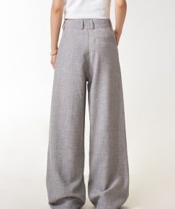 Double Pleat Casual Straight Pants for Women - American Vintage Loose Fit Trousers with Slimming Draped Effect, Y2K Inspired Fashion