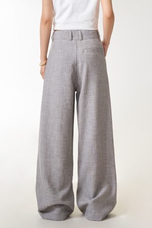 Double Pleat Casual Straight Pants for Women - American Vintage Loose Fit Trousers with Slimming Draped Effect, Y2K Inspired Fashion