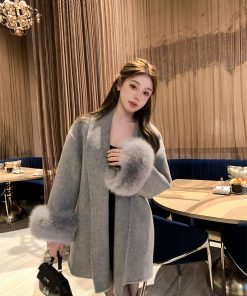 Double-Sided Cashmere Coat for Women with Detachable Fox Fur - High-End Winter Cape Wool Outerwear