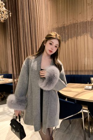 Double-Sided Cashmere Coat for Women with Detachable Fox Fur - High-End Winter Cape Wool Outerwear