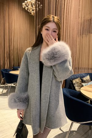 Double-Sided Cashmere Coat for Women with Detachable Fox Fur - High-End Winter Cape Wool Outerwear