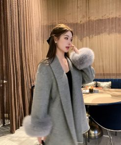 Double-Sided Cashmere Coat for Women with Detachable Fox Fur - High-End Winter Cape Wool Outerwear