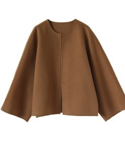 Double-Sided Cashmere Wool Short Coat, No-Button Design, Chic Short Silhouette, High-Quality Outerwear