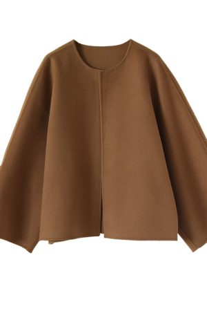 Double-Sided Cashmere Wool Short Coat, No-Button Design, Chic Short Silhouette, High-Quality Outerwear