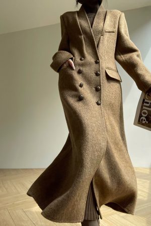 Double-Sided High-Quality Wool, Silk & Camel Hair Blend Long Coat for Winter - Milan Style Outerwear