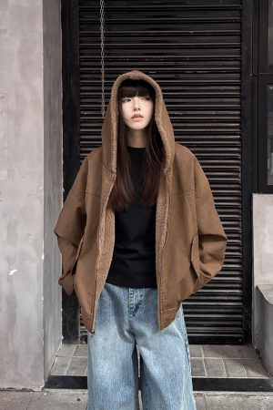 Double-Sided Mountain Eagle Coat for Women, Thick Fleece American Retro Jacket, Hooded Couple Streetwear