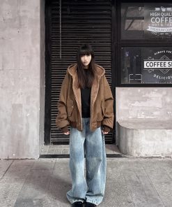 Double-Sided Mountain Eagle Coat for Women, Thick Fleece American Retro Jacket, Hooded Couple Streetwear