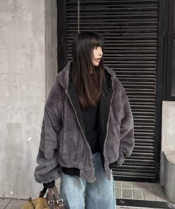 Double-Sided Mountain Eagle Coat for Women, Thick Fleece American Retro Jacket, Hooded Couple Streetwear