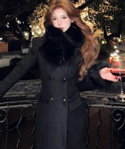 Double-Sided Plush Long Winter Coat for Young Ladies - Black and White Hourglass Waist, High-End Quality, Chic Style