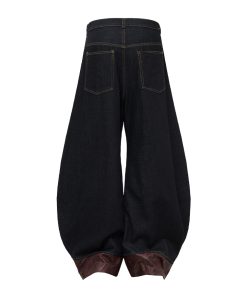 Double-Sided Seam Snake Skin Fabric Splicing Wide-Leg Curved Knife Jeans - Trendy Y2K Style Denim Trousers for a Chic Look