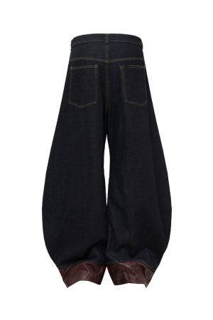 Double-Sided Seam Snake Skin Fabric Splicing Wide-Leg Curved Knife Jeans - Trendy Y2K Style Denim Trousers for a Chic Look