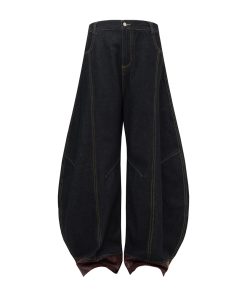 Double-Sided Seam Snake Skin Fabric Splicing Wide-Leg Curved Knife Jeans - Trendy Y2K Style Denim Trousers for a Chic Look