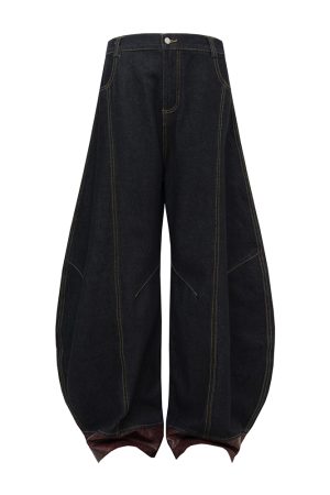 Double-Sided Seam Snake Skin Fabric Splicing Wide-Leg Curved Knife Jeans - Trendy Y2K Style Denim Trousers for a Chic Look