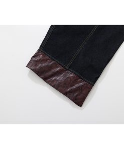 Double-Sided Seam Snake Skin Fabric Splicing Wide-Leg Curved Knife Jeans - Trendy Y2K Style Denim Trousers for a Chic Look