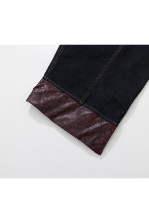 Double-Sided Seam Snake Skin Fabric Splicing Wide-Leg Curved Knife Jeans - Trendy Y2K Style Denim Trousers for a Chic Look