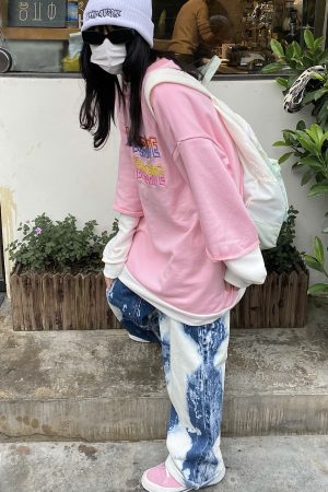 Double-Sided Wear Oversized Loose Fake Two-Piece Embroidered T-Shirt for Couples - Street Style Japan & South Korea Inspired