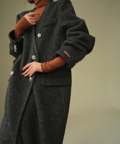 Double-Sided Wool Coat in Mountain Fog Pine - High-Quality Long Outerwear with Sheep Wool, Mulberry Silk, and Rabbit Hair