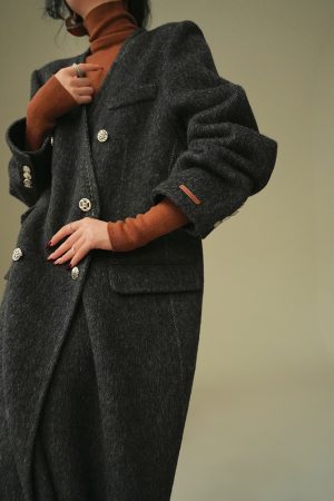 Double-Sided Wool Coat in Mountain Fog Pine - High-Quality Long Outerwear with Sheep Wool, Mulberry Silk, and Rabbit Hair