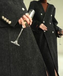 Double-Sided Wool Coat in Mountain Fog Pine - High-Quality Long Outerwear with Sheep Wool, Mulberry Silk, and Rabbit Hair