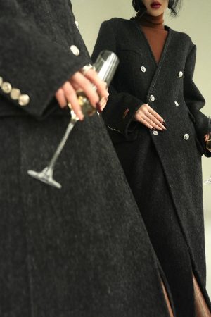 Double-Sided Wool Coat in Mountain Fog Pine - High-Quality Long Outerwear with Sheep Wool, Mulberry Silk, and Rabbit Hair