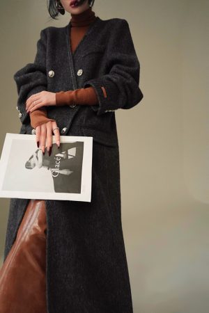 Double-Sided Wool Coat in Mountain Fog Pine - High-Quality Long Outerwear with Sheep Wool, Mulberry Silk, and Rabbit Hair
