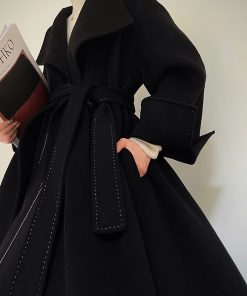 Double-Sided Wool Coat with Large Lapels - High-End Quality, Elegant Long Outerwear for Winter, Sea Salt Twilight Color, 90s Inspired Fashion