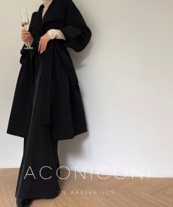 Double-Sided Wool Coat with Large Lapels - High-End Quality, Elegant Long Outerwear for Winter, Sea Salt Twilight Color, 90s Inspired Fashion