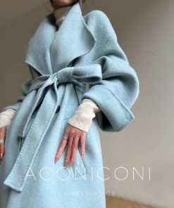 Double-Sided Wool Coat with Large Lapels - High-End Quality, Elegant Long Outerwear for Winter, Sea Salt Twilight Color, 90s Inspired Fashion