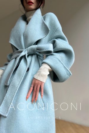 Double-Sided Wool Coat with Large Lapels - High-End Quality, Elegant Long Outerwear for Winter, Sea Salt Twilight Color, 90s Inspired Fashion