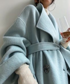 Double-Sided Wool Coat with Large Lapels - High-End Quality, Elegant Long Outerwear for Winter, Sea Salt Twilight Color, 90s Inspired Fashion