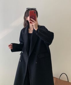 Double-Sided Woolen Coat with Thickened Shoulders for Autumn and Winter - High-End Cashmere Blend for Petite Sizes